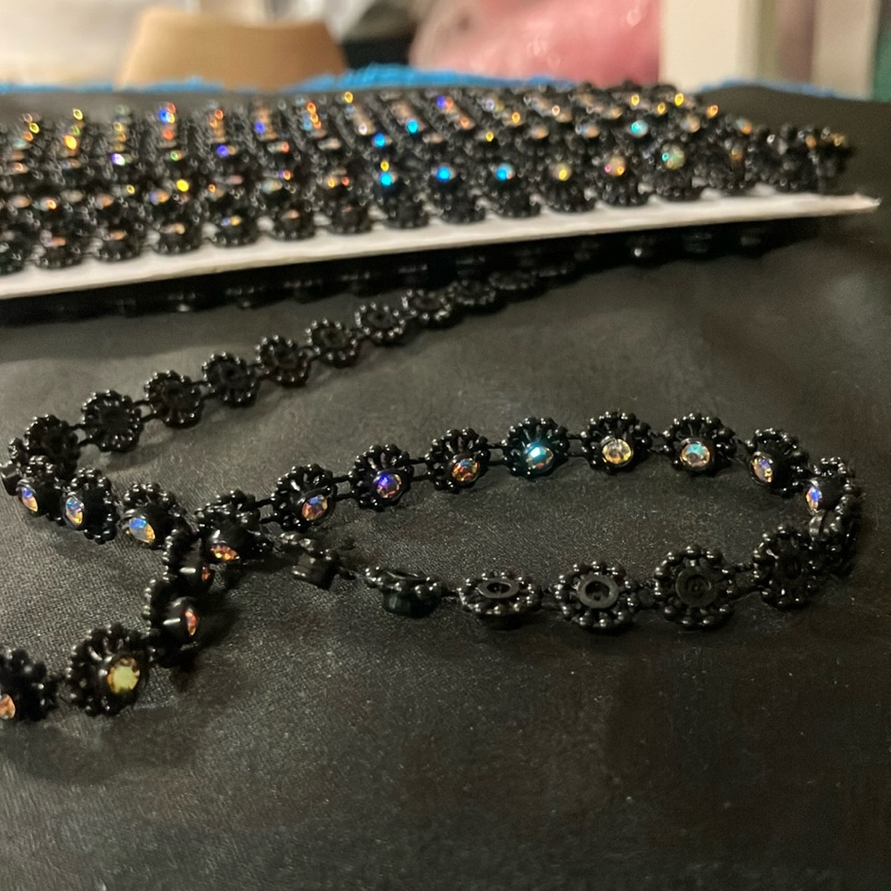 Elegant Black Iridescent Rhinestone Floral Beaded Trim 10yd for $46